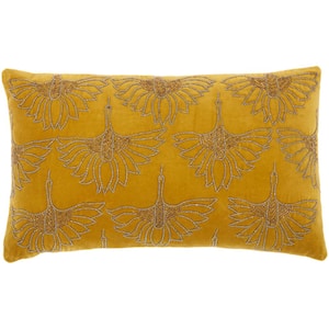 Sofia Gold 12 in. x 20 in. Floral Throw Pillow