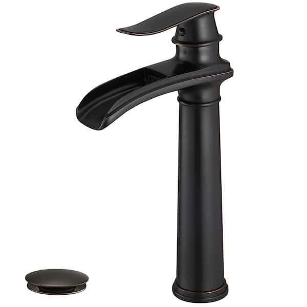 Waterfall Single Hole Single Handle Vessel Sink Faucet with Drain Assembly in Oil Rubbed Bronze