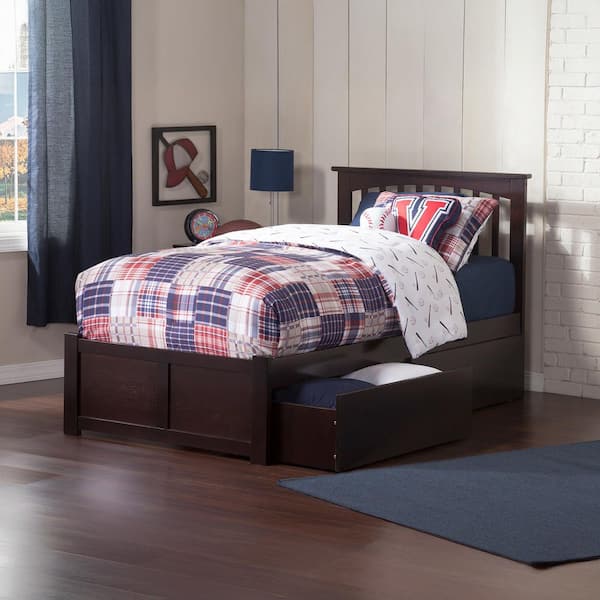 AFI Mission Espresso Twin XL Solid Wood Storage Platform Bed with Flat Panel Foot Board and 2 Bed Drawers