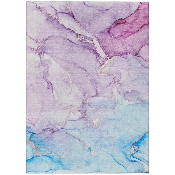 Purple 8 ft. x 10 ft. Woven Abstract Polyester Rectangle Indoor/Outdoor Area Rug