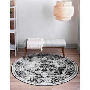 Sofia Salle Garnier Black 7 ft. x 7 ft. Area Rug