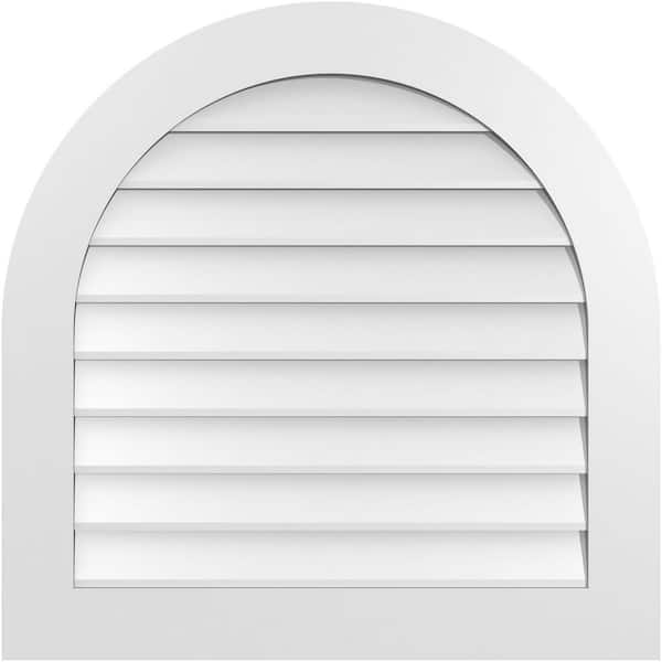Ekena Millwork 32 in. x 32 in. Round Top White PVC Paintable Gable Louver Vent Non-Functional