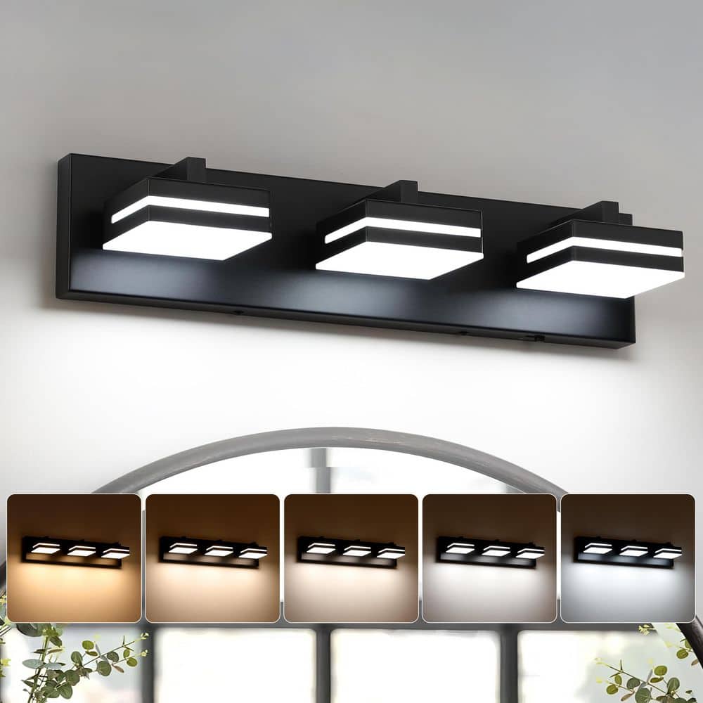 y❤︎ JUSHENG 19.69 in. 3-Light Black LED Vanity Light with 5-CCT