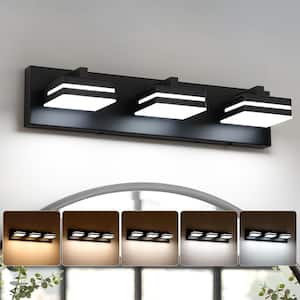 19.69 in. 3-Light Black LED Vanity Light with 5-CCT Adjustable Switch and Acrylic Lampshade