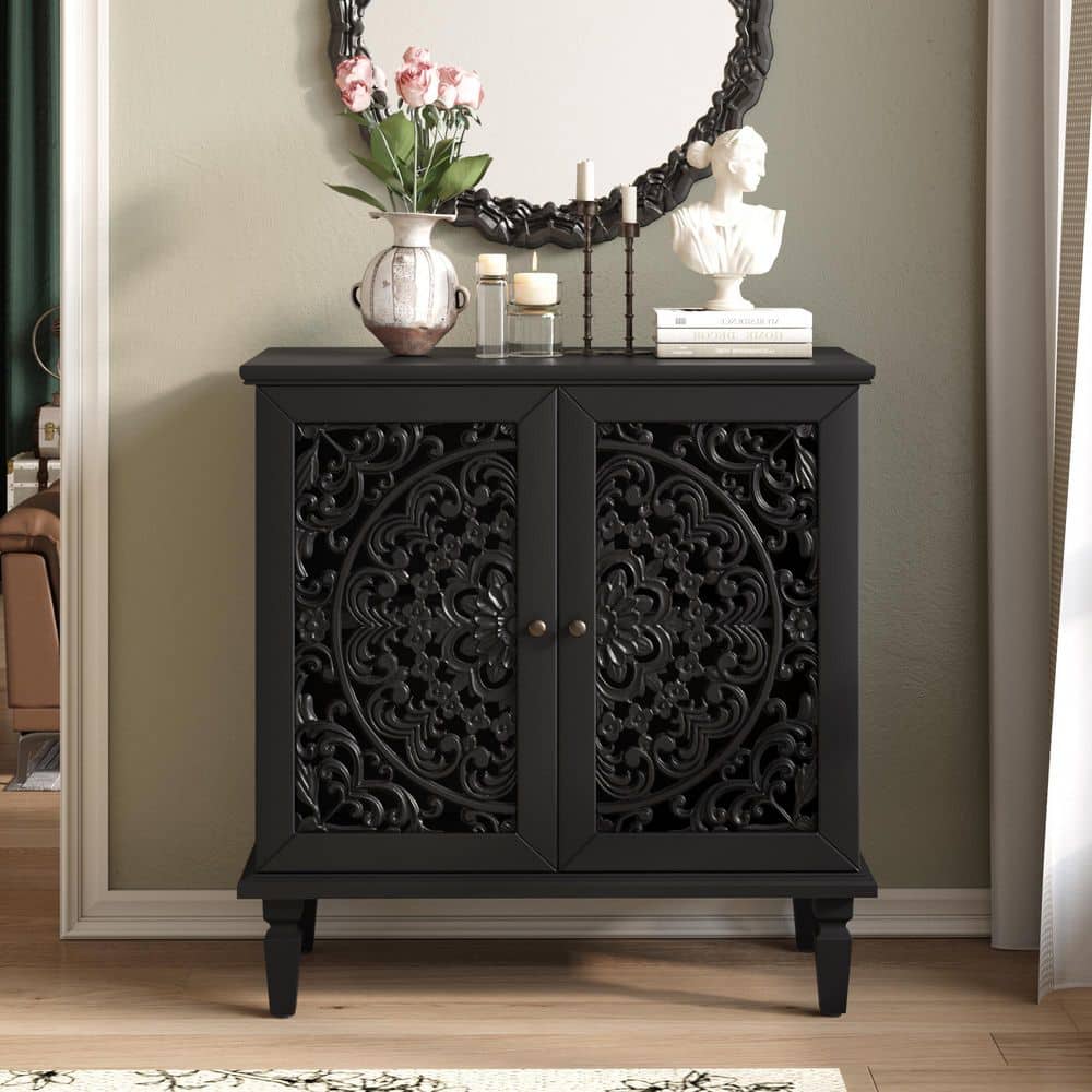 31.5 in. W x 15.55 in. D x 31.5 in. H Black Linen Cabinet with Adjustable Shelf and 2-Door price history on PriceWatchPro