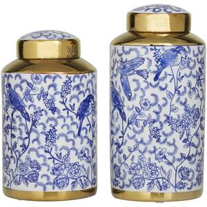 Blue Ceramic Modern Decorative Jars (Set of 2)