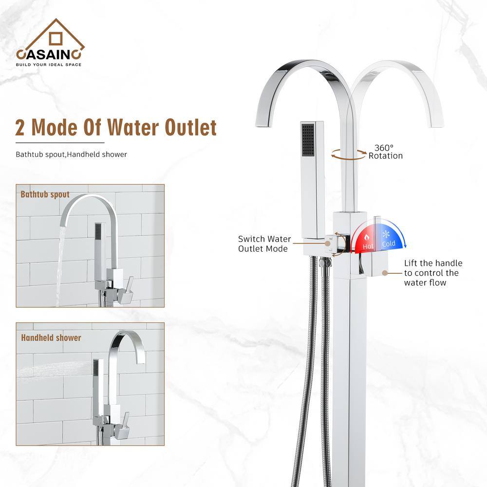 Chrome Freestanding Tub Filler with Handheld Shower