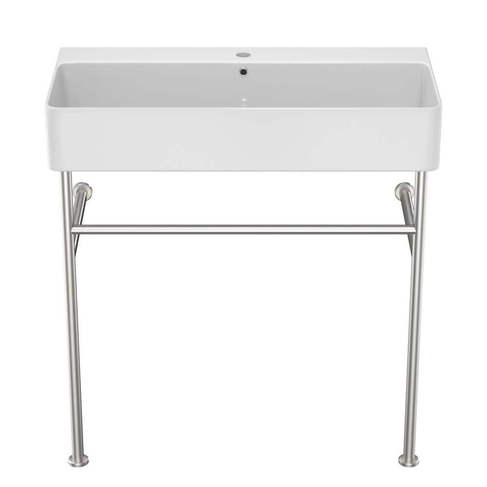 Miscool 32 in. White Ceramic Rectangular Bathroom Console Sink Basin ...