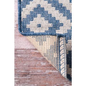 Marybelle Tribal Diamond Trellis Blue Doormat 3 ft. x 5 ft. Indoor/Outdoor Area Rug