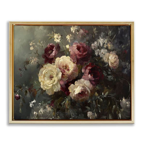 Floral Decadence Bouquet by Petal Prints Design Gold Floater Frame Nature Graphic Art Print 25 in. x 31 in.