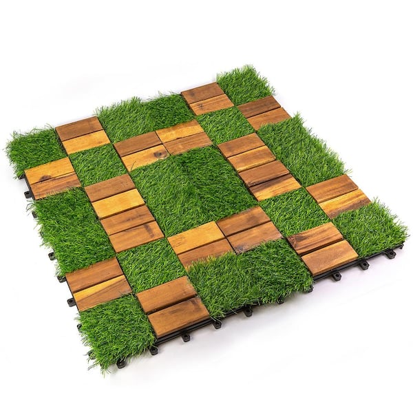 Pro Space 12 in. x 12 in. Acacia Wood Interlocking Flooring Tiles Grass Deck Tile Green 20 PINS (10-Pack)