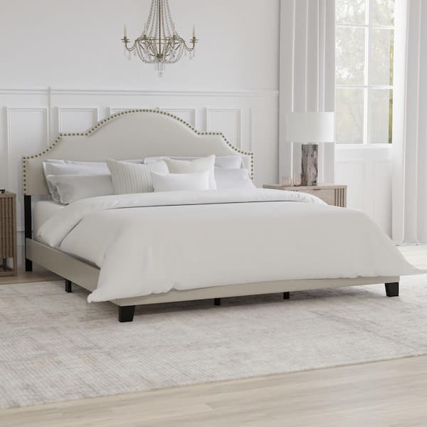 Hillsdale Cynthia Beige King Upholstered Bed with Nailhead Trim