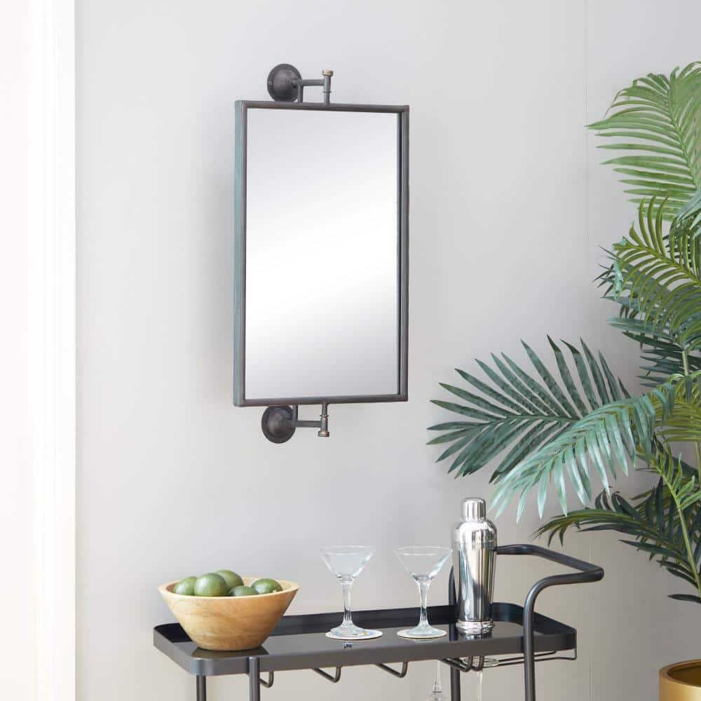 DecMode Industrial Rectangular Metal Wall Mirror with Pull Handle Design and Black Finish  14 W x 28 H