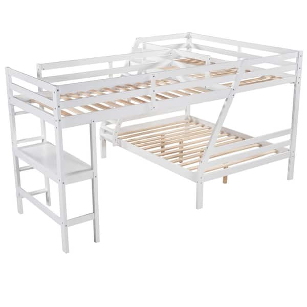 Angel Sar White L-shaped Triple Bunk Bed with Desk, Twin Over Full Bunk Bed and Twin Size Loft Bed