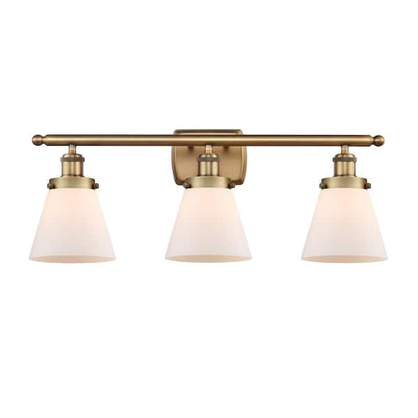 Cone 26 in. 3-Light Brushed Brass Vanity Light with Glass Shade