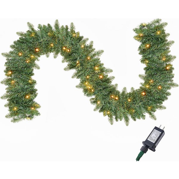 9 ft. Christmas Garland Prelit with 50 Count Light, Plug in Lighted