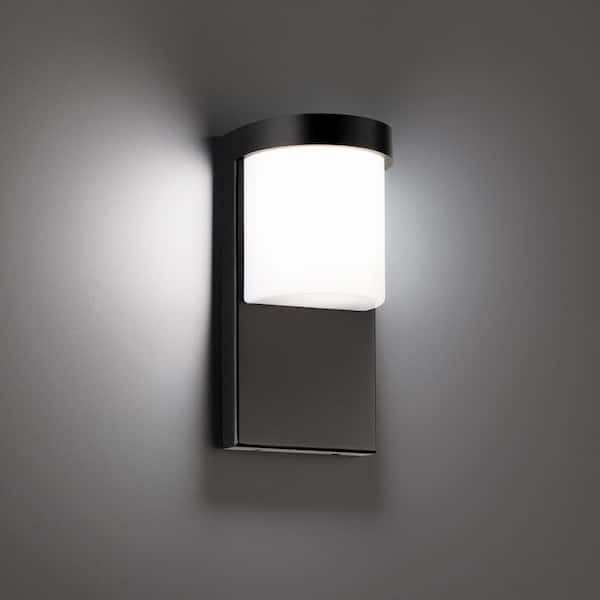 Midtown 15 in. Black Indoor/Outdoor Hardwired Wall Lantern Sconce with Selectable 5CCT Integrated LED