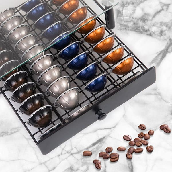 Lynzavix Black Tempered Glass Coffee Pod Organizer Drawer with