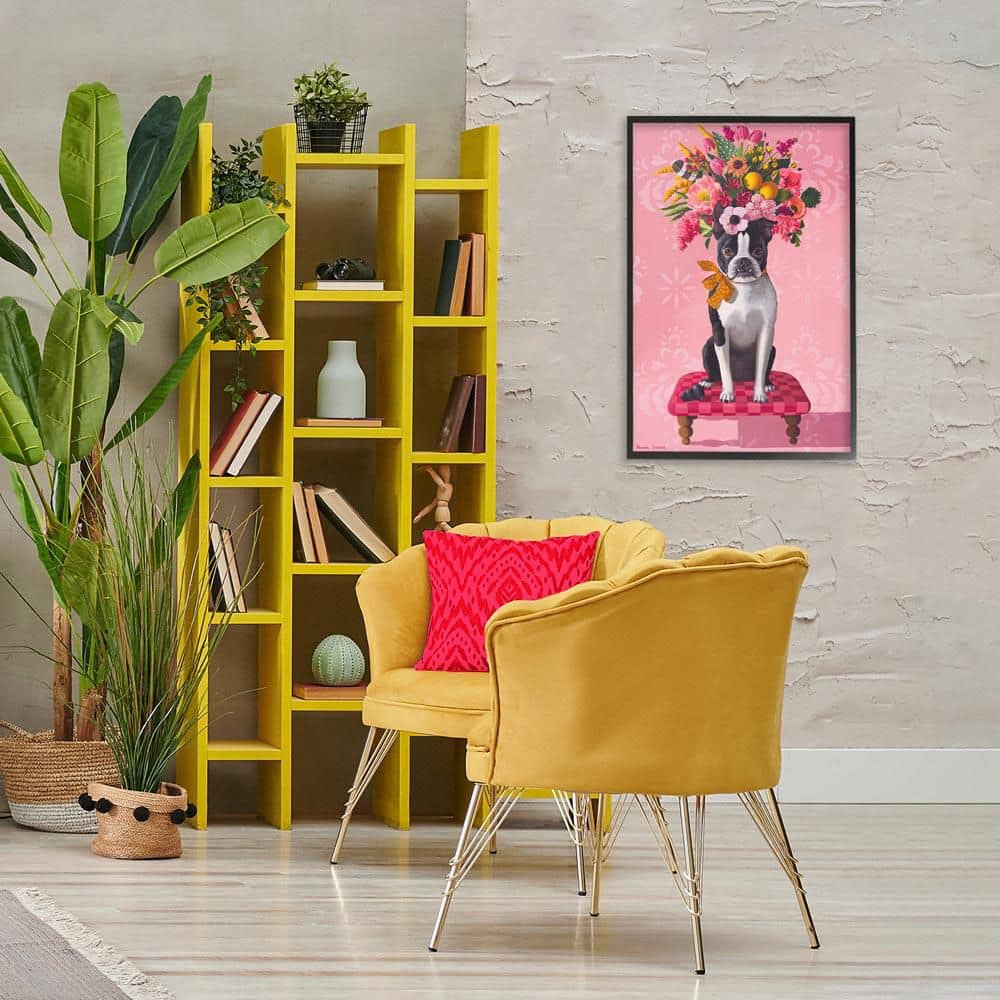 Bulldog and Pink Bouquet by Heather Gauthier Black Framed Animal Giclee Art Print 30 in. x 20 in. price history on PriceWatchPro