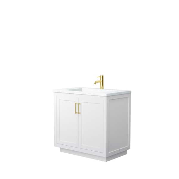 Wyndham Collection Miranda 36 in. W Single Bath Vanity in White with Solid Surface Vanity Top in White with White Basin