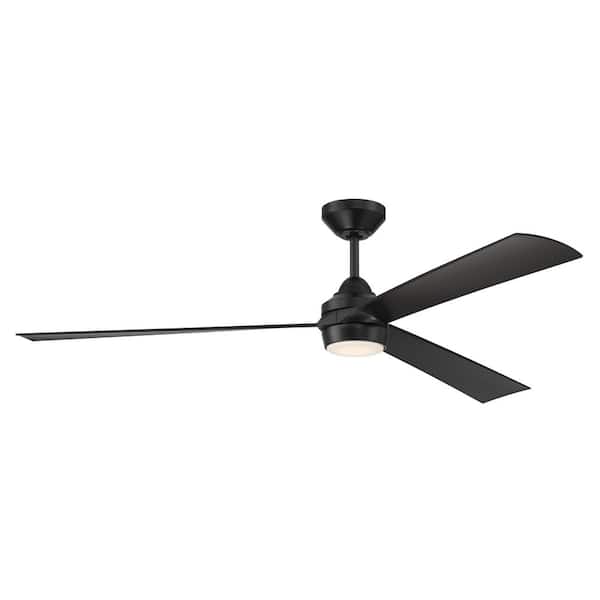 60 in. Flat Black w/ Flat Black Blades Angled Mount Wet Standard Outdoor Ceiling Fan Integrated LED w/ Remote Included