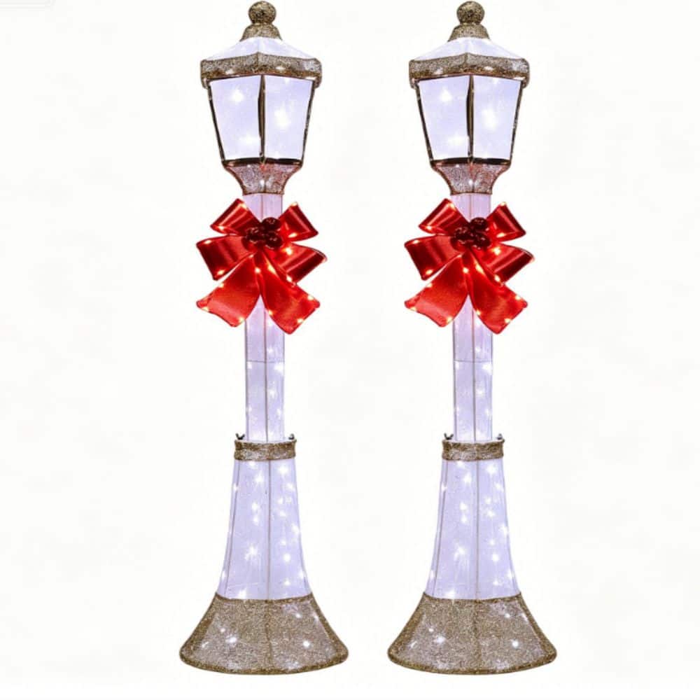 2-Piece 5 FT. Outdoor Christmas Decoration Lamp Post with Cool White LEDs and Pre-Lit Red Bow, White price history on PriceWatchPro