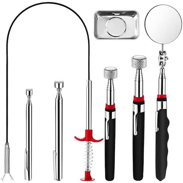 19.7 to 36 in. Telescoping Magnetic Pickup Tool Set Inspection Mirror Flexible Claw Grabber Tray 7-Piece