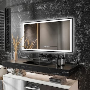 LumiCont 55 in. W x 30 in. H Large Rectangular Black Framed Anti-Fog LED Wall Bathroom Vanity Mirror Lighted Mirror