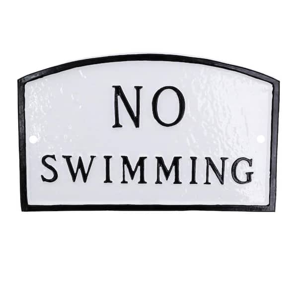 Montague Metal Products 5.5 in. x 9 in. Small Arch No Swimming Statement Plaque Sign - White/Black