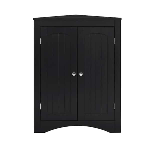 24.33 in. W x 17.2 in. D x 32.28 in. H in Black Assembled Corner Sideboard Cabinet with Doors & Shelves For Living Room