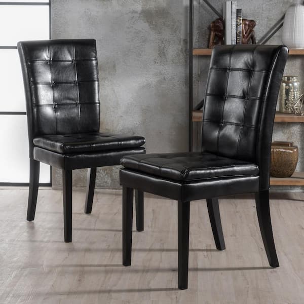 Crayton Black Leather Tufted Dining Chair (Set of 2)