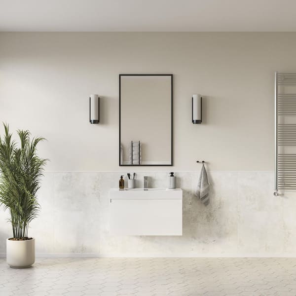 Mezzo 36 in. Modern Wall Hung Bath Vanity in White with Vanity Top in White with White Basin