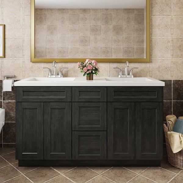 Hausvita 60 in. W x 21 in. D x 34.5 in. H in Shaker Charcoal Plywood Ready to Assemble Floor Vanity Sink Base Kitchen Cabinet
