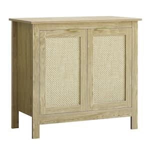 Natural Oak Farmhouse Accent Storage Cabinet Boho Kitchen Sideboard Buffet Cabinet for Dining Room Hallway Living Room