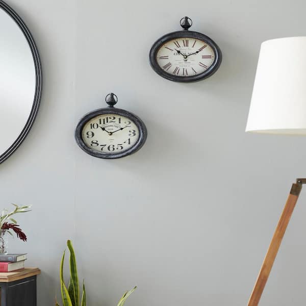 Litton Lane Cream Metal Pocket Watch Style Analog Wall Clock (Set of 2)