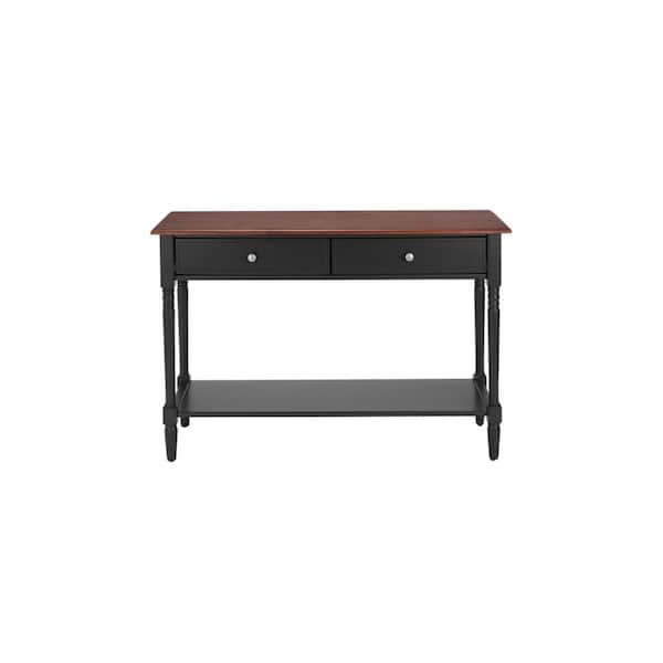 StyleWell Trentwick Charcoal Black 2-Drawer Wood Console Table with Walnut Finish Top (47.24 in. W x 31.5 in. H)