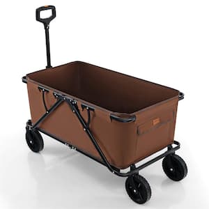 6 cu. ft. Metal Wagon Garden Cart with Adjustable Handlebar Bottle Holders and Storage Pocket Coffee