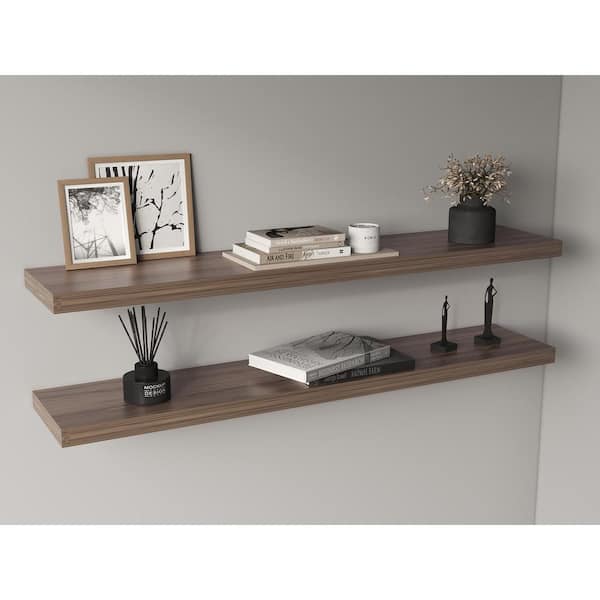 47 in. W x 9.8 in. D x 1.5 in. H Walnut Color Composite Decorative Wall Shelf for Living Room(Set of 2)