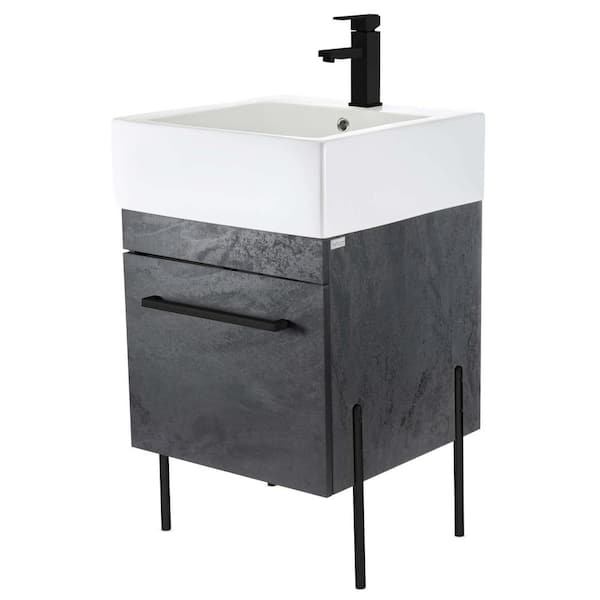 FINE FIXTURES Concordia 20.12 in. W x 19.62 in. D x 33.50 in. H Bathroom Vanity in Black Marble with White Ceramic Top
