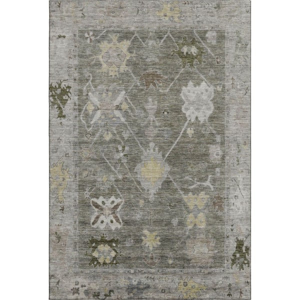 Mayfield Premium Machine Washable Abstract AMF2025 Pewter 9 ft. x 12 ft. Area Rug
