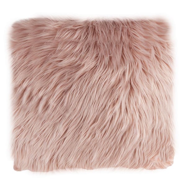 Unbranded Pink Faux Himalayan Fur Floor 22 in. W x 22 in. L Throw Pillow