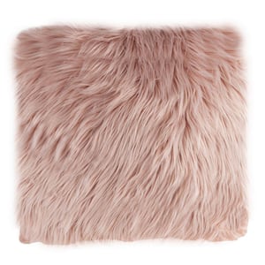 Pink Faux Himalayan Fur Floor 22 in. W x 22 in. L Throw Pillow