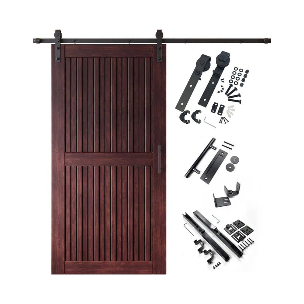 ST 40 in. x 80 in. C-Panel Red Mahogany Vertical Stripe Design Solid Pine Wood Sliding Barn Door with Hardware Kit price history on PriceWatchPro