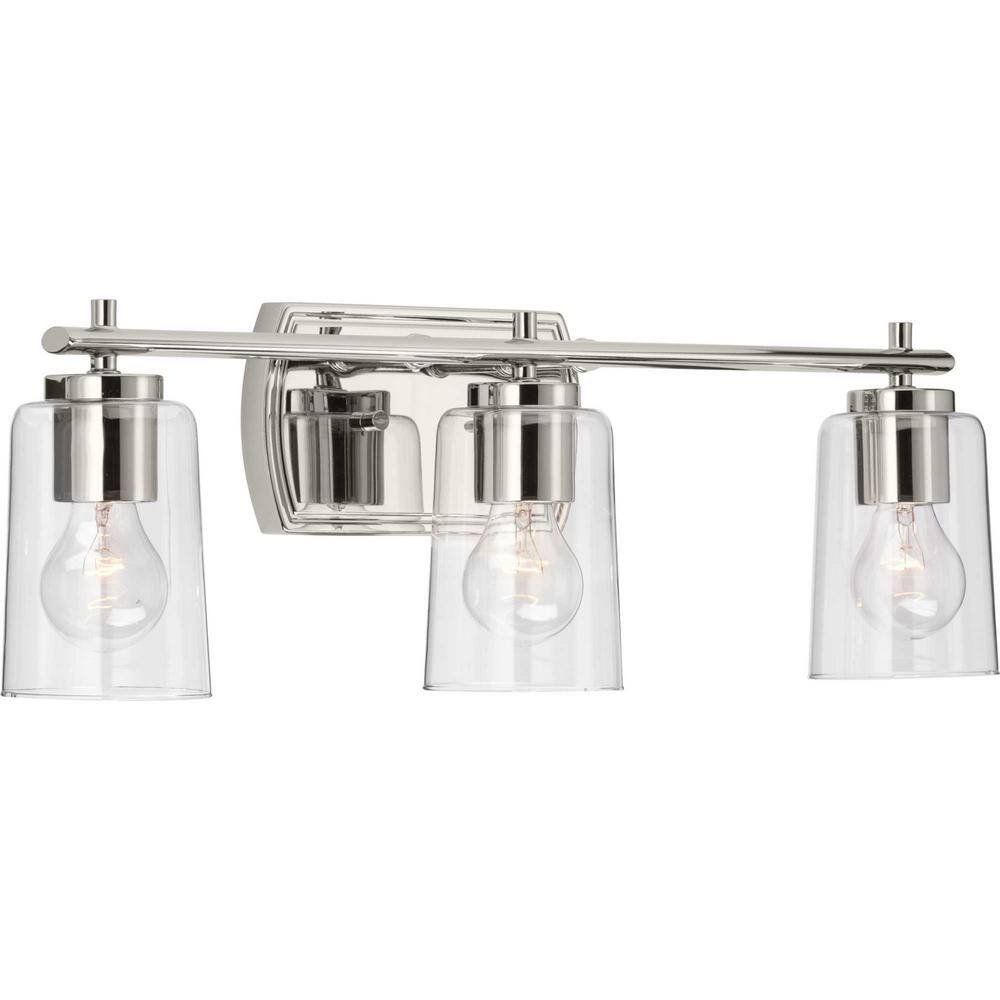 Adley Polished Nickel 3-Light Bath Vanity with Clear Glass Shades