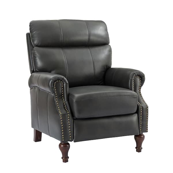 JAYDEN CREATION Calydon Black Genuine Leather Recliner with Wooden Legs