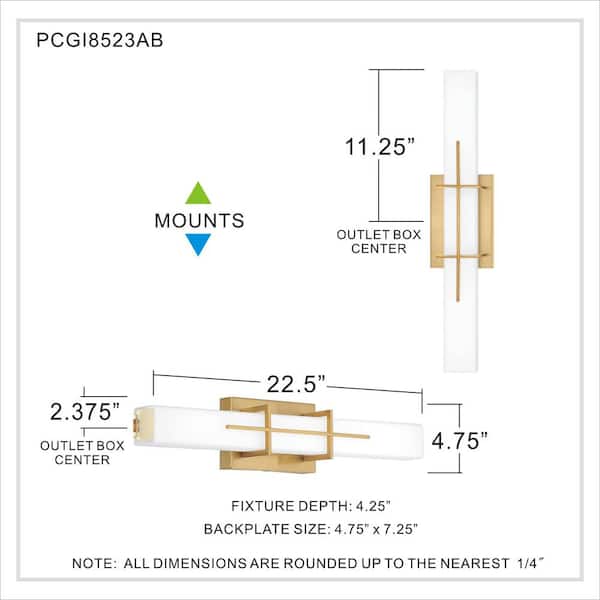 Quoizel Gemini 22.5 in. Aged Brass Integrated LED Vanity
