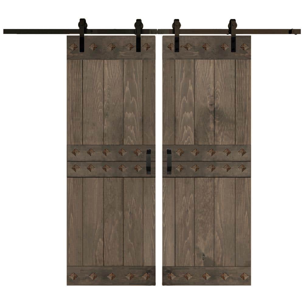 Mid-Century Style 60 in. x 84 in. Smoky Gray Finished Solid Wood Sliding Barn Door with Hardware Kit - Assembly Needed price history on PriceWatchPro