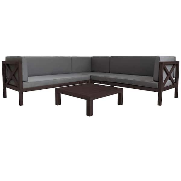 Unbranded 4-Piece Wicker Patio Conversation Sectional Seating Set with CushionGuard Gray Cushions