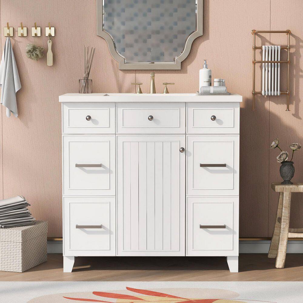 36 in. W x 18 in. D x 34. 3 in. H in Single Sink Freestanding White Bath Va