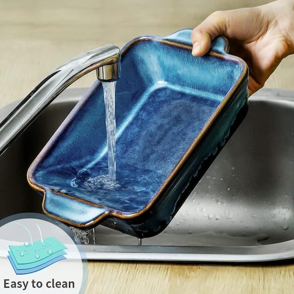 UUDULY Rectangular 3-Piece Ceramic Baking Dish Set Nebula Blue Reactive Glaze Stoneware Bakeware with Easy Clean - image 5